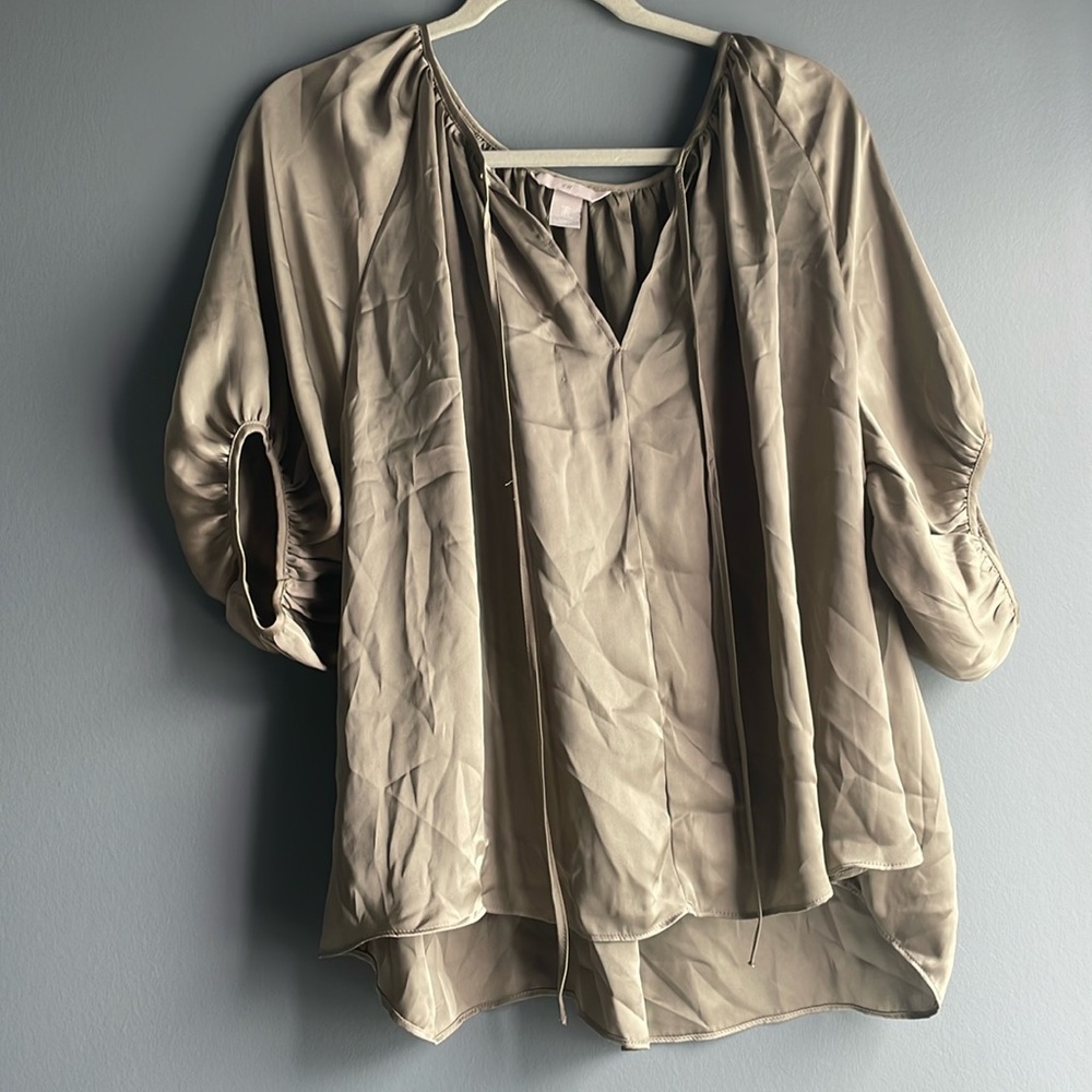 🤎tan/green business blouse